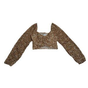 Leopard Print Long Sleeve Smocked Crop Top By Jopna Size M 100% Polyester.